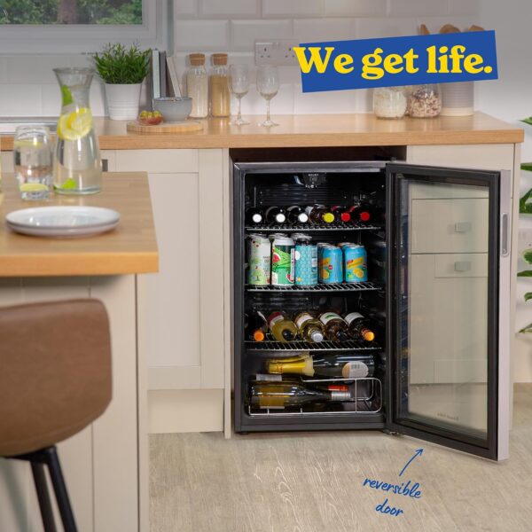 Russell Hobbs Undercounter Fridge 93 Litre/90 Can Undercounter Freestanding Beverage/Drinks Wine Fridge for Beer in Stainless Steel LED Light Drinks & Snacks Glass Door 2 Year Guarantee RH48BC101SS - Image 7