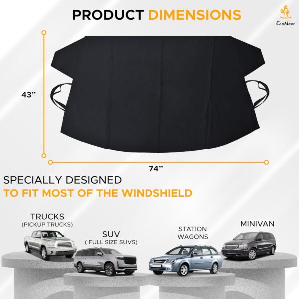 EcoNour Car Windshield Snow Cover for Ice, Snow and Wiper Protector | Windscreen Snow Cover for Car Fits Most Cars, Suv's, Vans and Truck | Essential Front Window Winter Accessories | XL (74" x 43") - Image 6