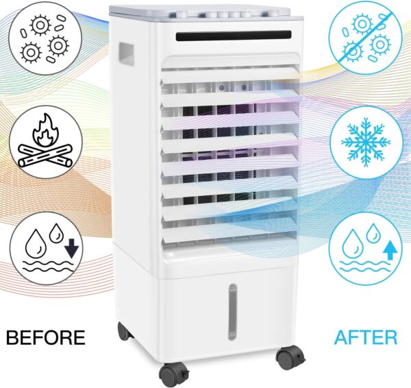 SONBION Evaporative Air Cooler, 4 In 1 Air Cooler Cool Fan Humidifier Air Purifier, Room Cooler with 4 Ice Trays, Evaporative Cooler for Home Office, Cooler Fan with Wheel, 5l Water Tank - Image 5