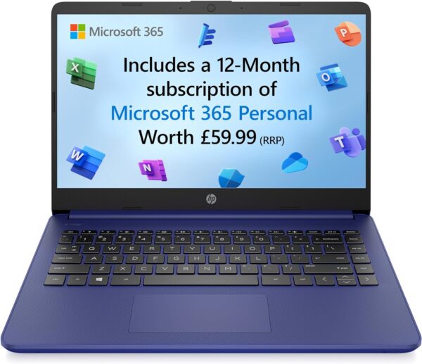 HP Laptop PC 14s-dq0033sa | Intel Celeron N4120 Processor | 4GB RAM | 128GB SSD | 14 inch HD 16:9 display | Windows 11 Home in S Mode | Indigo Blue | Microsoft 365 Personal 12 months included - Image 2