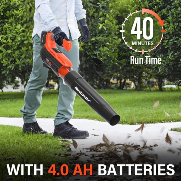 MAXLANDER Cordless Leaf Blower,20V 350CFM Battery Powered Leaf Blowers for Lawn Care, Electric Lightweight Leaf Blower with 2-Speed Dial for Leaf/Snow/Dust Blowing (4.0Ah Battery & Charger Included) - Image 7