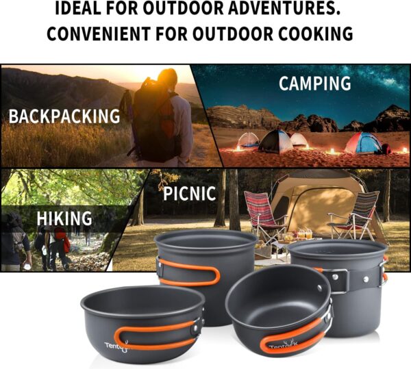 Tentock Camping Cookware Mess Kit 2-4 Persons Outdoor Aluminium Lightweight Cookware Set Foldable Pot and Pan Set for Picnic Hiking Fishing Barbecue Travelling - Image 9