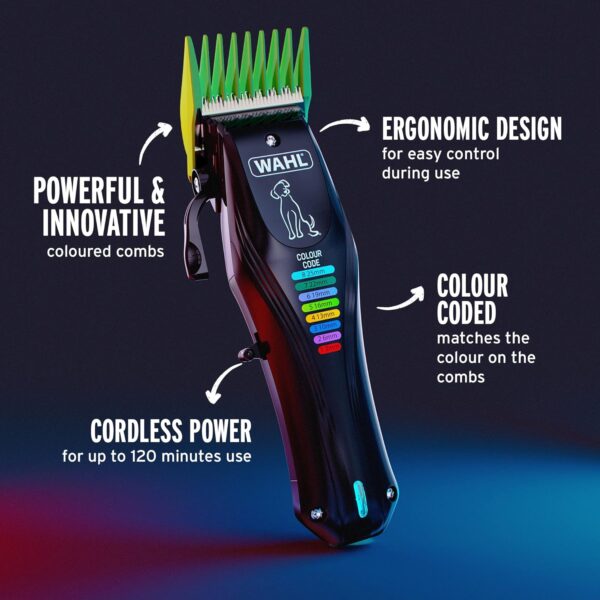 WAHL Colour Pro Rechargeable Pet Clipper, Clippers with Coded Combs, Full Coat Grooming for Dogs, Low Noise, Corded/Cordless Dog Clippers, Black - Image 3