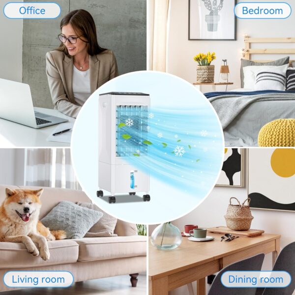 Evaporative Air Cooler, 3-IN-1 Portable Air Conditioner Humidifier Cooling Fan, 3 Speed, 60° Oscillation, Remote Control & 1-7H Timer, 60W Energy Saving Portable Space Cooler for Home Office Dorm - Image 10