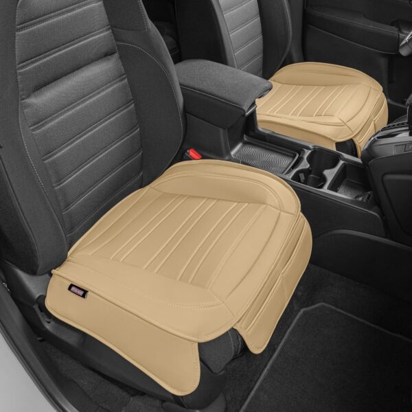 Motor Trend Seat Covers for Cars Trucks SUV, Faux Leather Beige Padded Seat Covers with Storage Pockets, Premium Interior Car Seat Cover, 2 x Front Seat Covers - Image 2