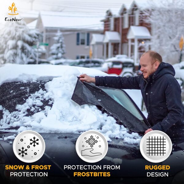 EcoNour Car Windshield Snow Cover for Ice, Snow and Wiper Protector | Windscreen Snow Cover for Car Fits Most Cars, Suv's, Vans and Truck | Essential Front Window Winter Accessories | XL (74" x 43") - Image 3