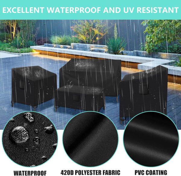 Kovshuiwe 4-Piece Outdoor Veranda Patio Garden Furniture Covers Set, Waterproof Upgraded 420D Heavy Duty Oxford Fabric Rattan Furniture Cover for Chair Sofa(Black) - Image 7