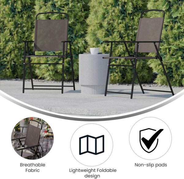 Flash Furniture Set of 2 Mystic Folding Patio Sling, Outdoor Textilene Lawn Chairs with Armrests, Steel, Brown - Image 6