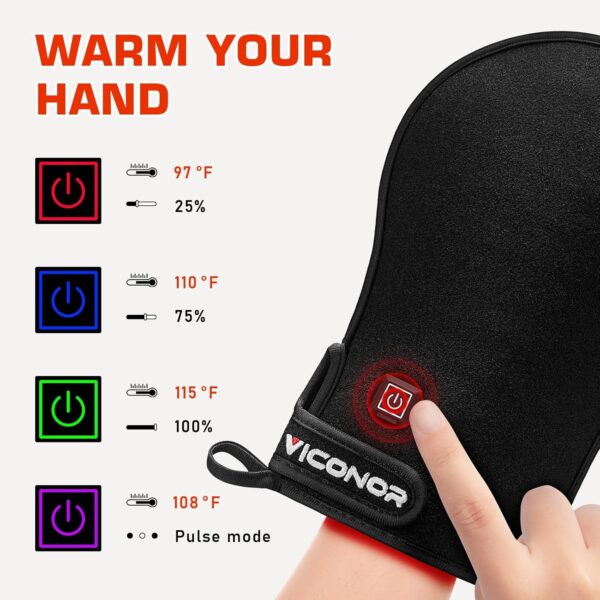 Viconor Red Light Therapy Device for Hands, Infrared Light Therapy Gloves, Finger Wrist, LED Near Infrared Light Skin Care, Heating Pad for Carpal Tunnel (Pack of 1) - Image 3