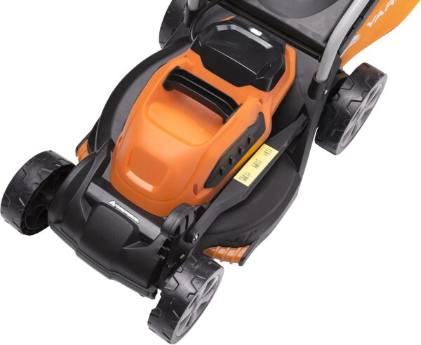 Yard Force 40V 32cm Cordless Lawnmower with Lithium-ion Battery and Quick Charger LM G32, Black/Orange - Image 4