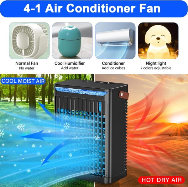 Portable Air Cooler - Portable Air Conditioner Mini AC with Handle,Personal Quiet Small Mobile Cooling Fan,USB Powered,2/4/6 H Timer, 5 Speeds,60°Adjustment,for Office, Home, Room,Desk,Car - Black - Image 3