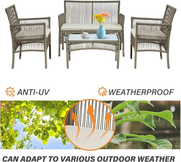 Aweather 4 Pieces Rattan Garden Furniture Set, Patio Conversation Set for Yard,Pool or Backyard - Image 6