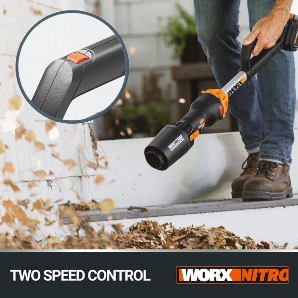 WORX NITRO 18V(20V MAX) Cordless Leaf Blower, PowerShare, Brushless Motor 2.0, Max. 209km/h Air Speed, 2-Speed Control, Bare Tool Only, WG543E.9 - Image 7