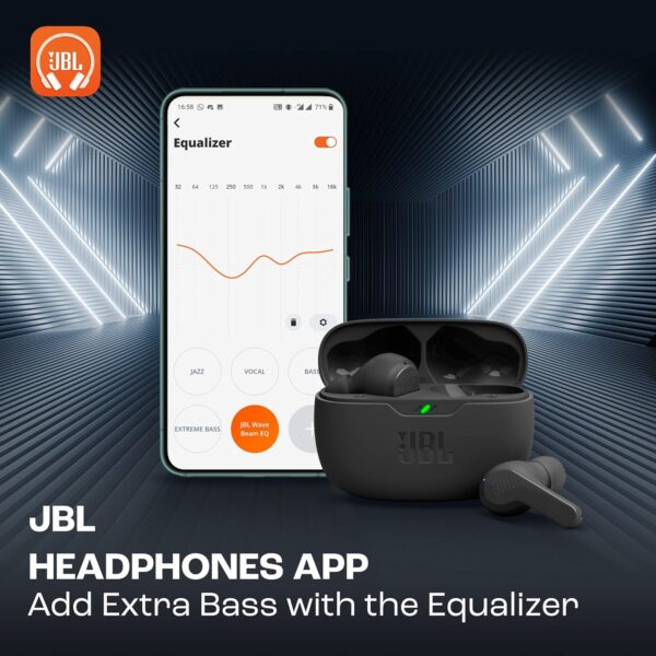 JBL Wave Beam, In-Ear Wireless Earbuds with IP54 and IPX2 Waterproofing, Hands-Free Calling and 32 Hours Battery Life, in Black - Image 4