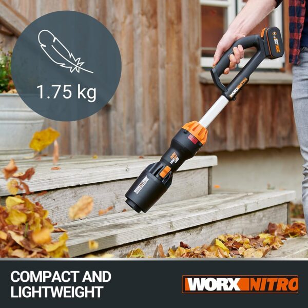 WORX NITRO 18V(20V MAX) Cordless Leaf Blower, PowerShare, Brushless Motor 2.0, Max. 209km/h Air Speed, 2-Speed Control, Bare Tool Only, WG543E.9 - Image 4