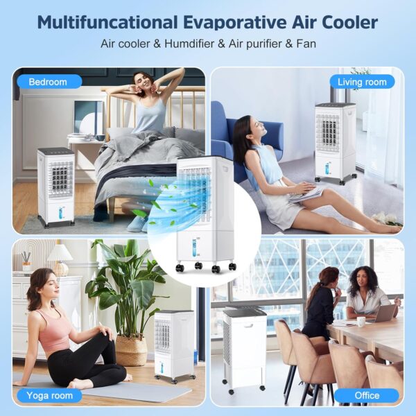 Raofuo Mobile Air Conditioner, 4 IN 1 Evaporative Air Cooler, Humidifier, Air Purifier, Fan 60W 3 Mode 7H Timer 60°/120° Oscillation 5.5L Water Tank w/Remote Control 3 Ice Box for Home/Office/Kitchen - Image 9