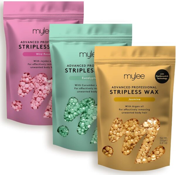 Mylee Advanced Stripless Wax Trio Set 3x250g [Jasmine, Eucalyptus, Wild Rose] Professional Hard Wax Beads, Painless Hair Removal, No Strips Needed, Peelable Hot Wax, Full Body, Face, Bikini, Brazilian - Image 2