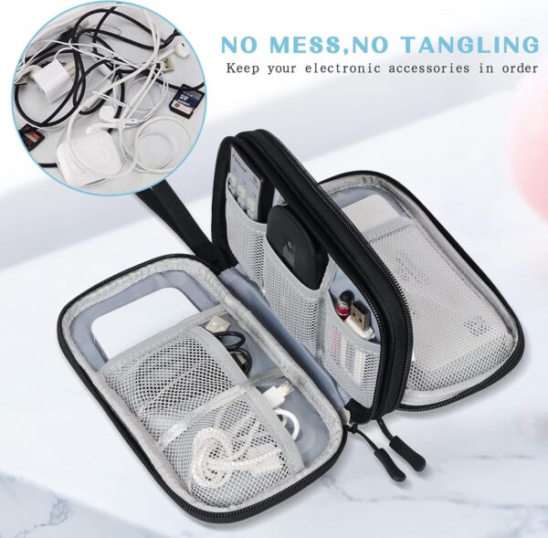 FYY Electronics Accessories Organiser Bag, Double-Layer Travel Cable Organiser Bag Pouch Portable Waterproof All-in-One Carry Travel Bag for Cable, Cord, Charger, Phone, Hard Disk M-Black - Image 6