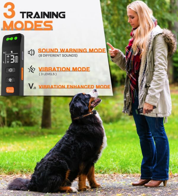 Luctry Dog Training Collar with Remote, 3300Ft Anti Bark Collar for Dogs, IP67 Waterproof, Sound & Vibration Training Modes with Safety Lock USB Rechargeable Dog Collar for 8-100lbs Dogs - Image 3