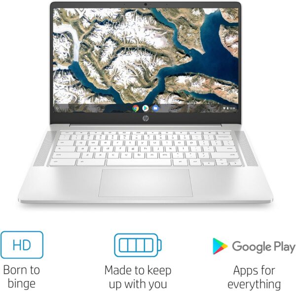 HP Chromebook 14" | Intel Celeron N4120 Processor | 4 GB RAM | 64 GB eMMC | Intel UHD Graphics 600 | HD 16:9 Display | Up to 14hrs battery | Chrome OS |Dual Speakers| Ceramic White | 14a-na0001sa - Image 3