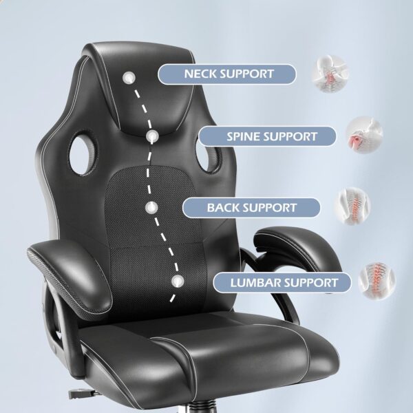 Play haha.Gaming chair Office Desk Swivel chair Computer Work chair Ergonomic Racing chair Leather PC gaming chair (Black) - Image 8