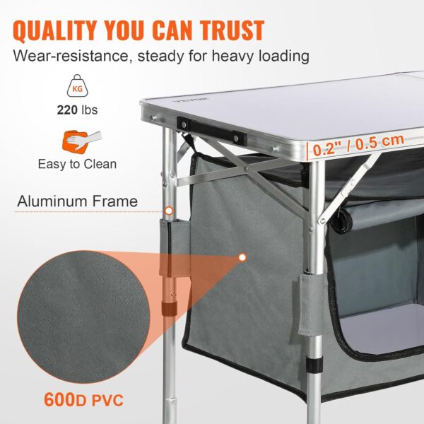 VEVOR Camping Kitchen Table, Aluminum Portable Folding Camp Cooking Station with Storage Organizer, 3 Adjustable Height, Quick Installation for Picnic BBQ Beach Traveling - Image 7