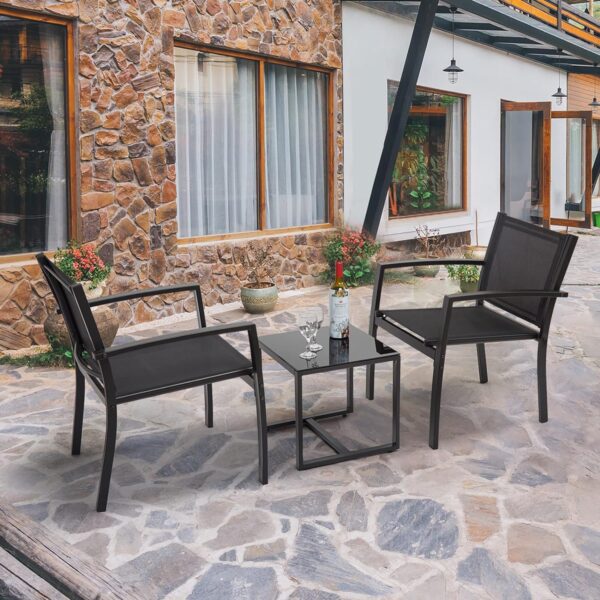 Mondeer Garden Furniture Set 3 Pieces, Outdoor Textilene Furniture Set, Indoor Outdoor Furniture Dining Set for Garden Patio Lounge Balcony, W60 x H77.5 x D63 cm, Black - Image 4