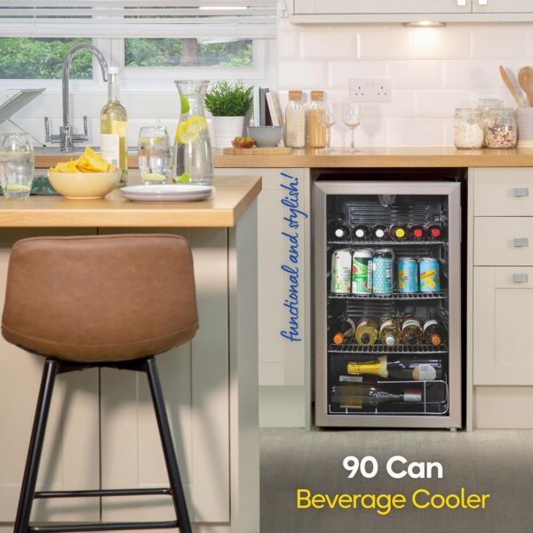 Russell Hobbs Undercounter Fridge 93 Litre/90 Can Undercounter Freestanding Beverage/Drinks Wine Fridge for Beer in Stainless Steel LED Light Drinks & Snacks Glass Door 2 Year Guarantee RH48BC101SS - Image 4