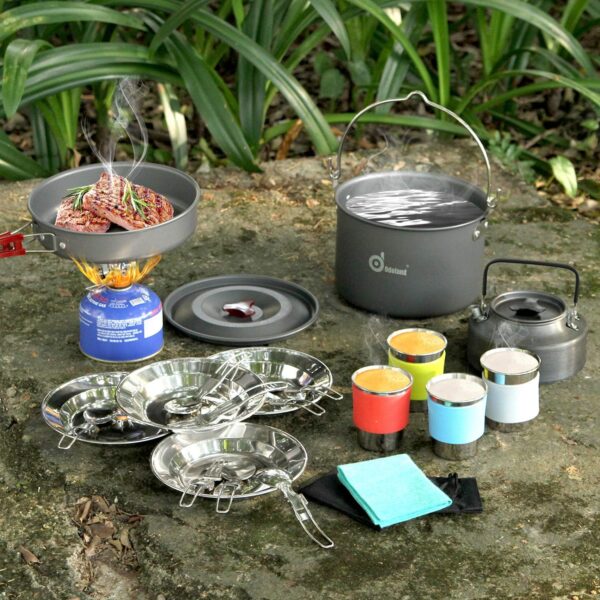 Odoland Camping Cookware Kit for 3-4 People Portable Stainless steel Cooking Set for Camping, Backpacking, Outdoor Cooking and Picnic - Image 8