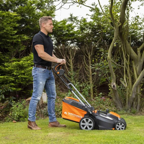 Yard Force GR40 Range 40V 34cm Cutting Width Cordless Lawnmower with Lithium Ion Battery & Quick Charger, Rear Roller, 35L Grass Bag - LM G34A - Lawn Mower, Orange - Image 4