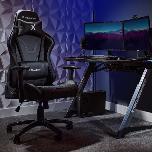 X-Rocker Agility Gaming Chair, High Back Ergonomic Racing Computer Chair with Adjustable Lumbar Support and Headrest, 3D Armrests, Adjustable Height and Swivel Chair Base Office Chair - BLACK - Image 2