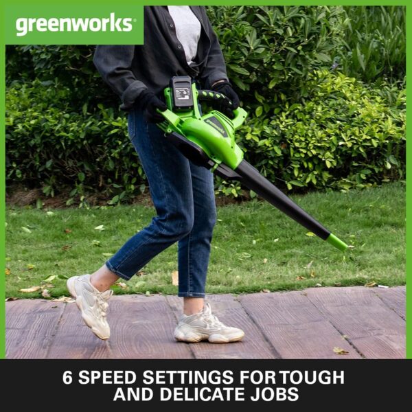 Greenworks 48V(2x24V) Cordless Leaf Blower and Vacuum with 45L Mulching Bag & Shoulder Strap, 322km/h ,9m³/min, Two 24V 4Ah Batteries & double Charger, 3 Year Guarantee GD24X2BVK4X - Image 6