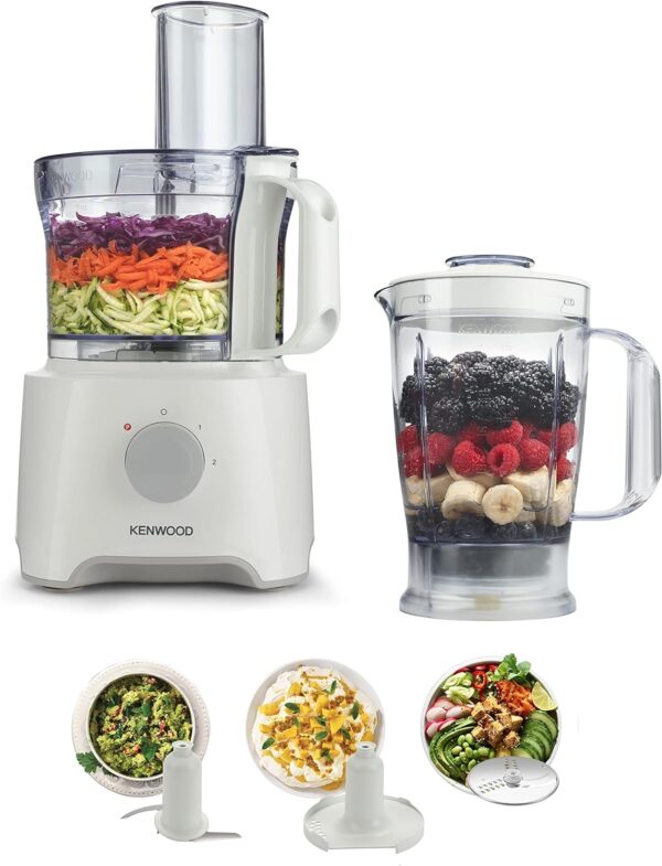 Kenwood Food Processor, 2.1L Bowl, 1.2 L Blender, Emulsifying, Knife Blade, Reversible Slicing and Grating Discs, 800 W, FDP301WH, White [Energy Class A] - Image 2