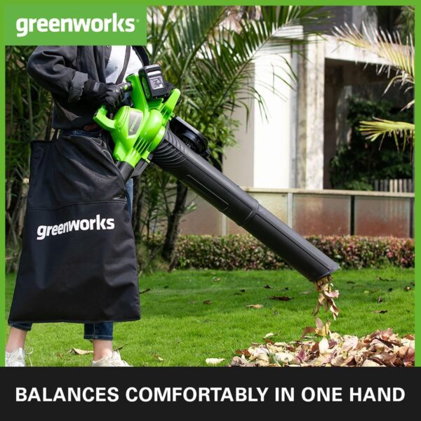 Greenworks 48V(2x24V) Cordless Leaf Blower and Vacuum with 45L Mulching Bag & Shoulder Strap, 322km/h ,9m³/min, Two 24V 4Ah Batteries & double Charger, 3 Year Guarantee GD24X2BVK4X - Image 5