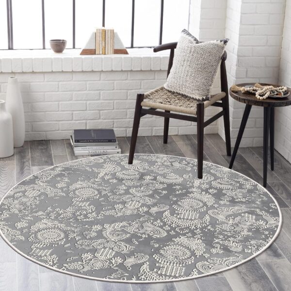 HomeNette Machine Washable Round Rug, 140 cm Non Slip, Non Shedding, Waterproof, Dark Grey Round Rugs, Throw Rug for Living Room, Kitchen, Bathroom, Bedroom Circle Rug, Tokyo Collection Area Rugs - Image 4