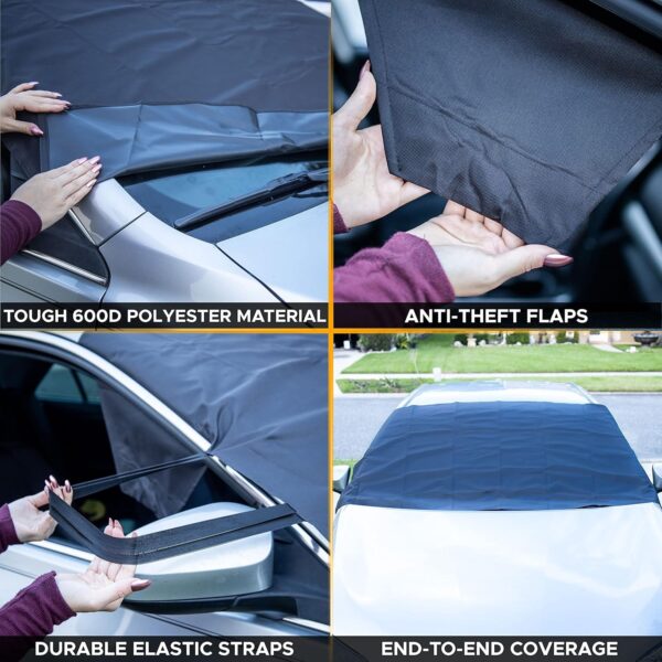 EcoNour Car Windshield Snow Cover for Ice, Snow and Wiper Protector | Windscreen Snow Cover for Car Fits Most Cars, Suv's, Vans and Truck | Essential Front Window Winter Accessories | XL (74" x 43") - Image 5