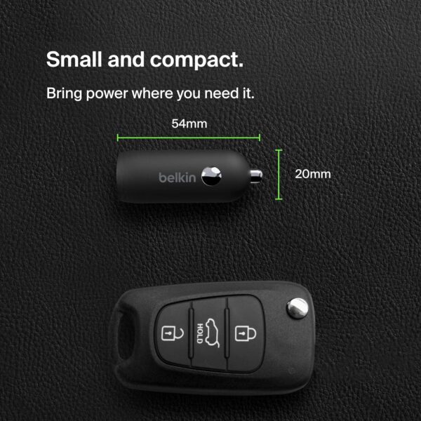 Belkin BoostCharge 30W Fast Car Charger, Compact Design with USB-C Power Delivery Port, USB Car Charger with Universal Compatibility for iPhone 15, 14, Samsung Galaxy S24, Note, Pixel and More - Black - Image 6