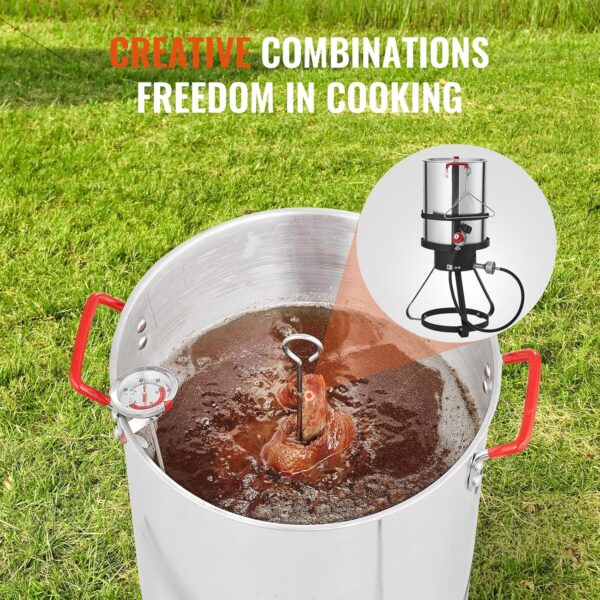 VEVOR Turkey Deep Fryer, 30-qt Turkey Fryer Boiler Steamer Cooker Set, Outdoor Aluminum Seafood Frying Pot, 54,000 BTU Burner Propane Gas Boiler, Includes Basket, Perforated Poultry Rack, Thermometer - Image 6