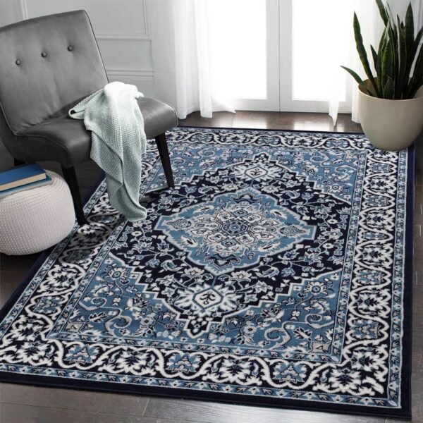 Superior Indoor Area Rug, Plush Carpet Cover, Traditional Oriental Medallion, Perfect for Hallway, Entryway, Living Room, Dining, Bedroom, Office, Kitchen, Glendale Collection, 2'x3', Blue - Image 2