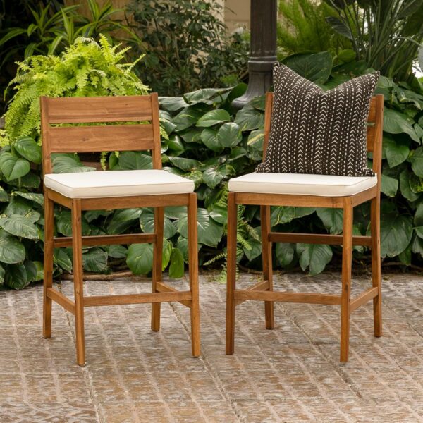 Walker Edison Set of 2 2 Piece Outdoor Patio Acacia Wood Chair Set All Weather Backyard Conversation Garden Poolside Balcony, Brown - Image 7