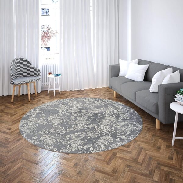 HomeNette Machine Washable Round Rug, 140 cm Non Slip, Non Shedding, Waterproof, Dark Grey Round Rugs, Throw Rug for Living Room, Kitchen, Bathroom, Bedroom Circle Rug, Tokyo Collection Area Rugs - Image 3