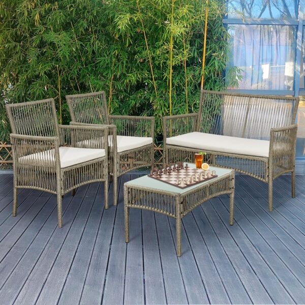 Aweather 4 Pieces Rattan Garden Furniture Set, Patio Conversation Set for Yard,Pool or Backyard - Image 3