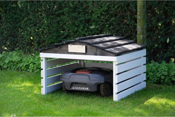 dobar 56192e Robotic Lawnmower Garage with Removable Roof, Lawn Robot Shelter, Solid Wood, Lawnmower Garage, Automower Canopy, 78.5 x 74 x 52.5 cm, White/Black - Image 7