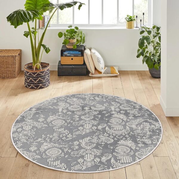 HomeNette Machine Washable Round Rug, 140 cm Non Slip, Non Shedding, Waterproof, Dark Grey Round Rugs, Throw Rug for Living Room, Kitchen, Bathroom, Bedroom Circle Rug, Tokyo Collection Area Rugs - Image 2