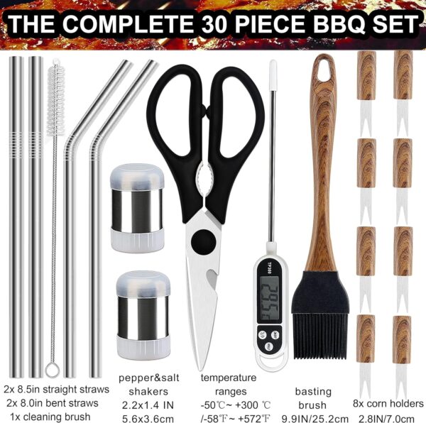 grilljoy 31PC Heavy Duty BBQ Grilling Accessories Grill Tools Set - Stainless Steel Grilling Kit with Storage Bag for Camping, Tailgating - Perfect Barbecue Utensil Gift for Men Women, Brown - Image 3