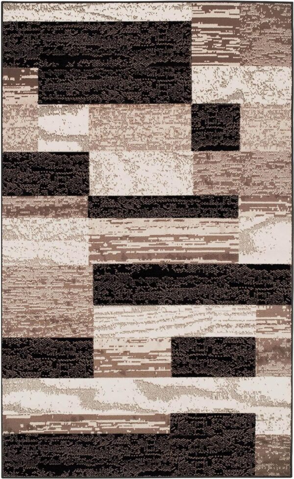 Superior Indoor Area Rug, Jute Backed, Modern Geometric Patchwork Floor Decor for Bedroom, Office, Living Room, Entryway, Hardwood Floors, Rockwood Collection, 2' x 3', Chocolate - Image 2