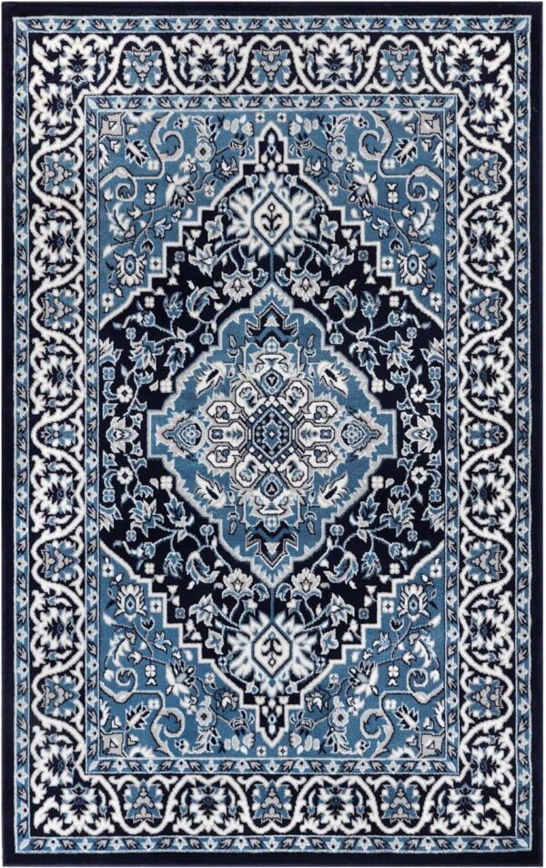 Superior Indoor Area Rug, Plush Carpet Cover, Traditional Oriental Medallion, Perfect for Hallway, Entryway, Living Room, Dining, Bedroom, Office, Kitchen, Glendale Collection, 2'x3', Blue - Image 3