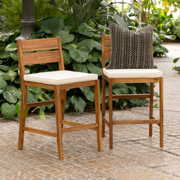 Walker Edison Set of 2 2 Piece Outdoor Patio Acacia Wood Chair Set All Weather Backyard Conversation Garden Poolside Balcony, Brown - Image 3