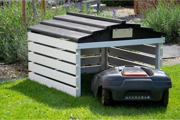 dobar 56192e Robotic Lawnmower Garage with Removable Roof, Lawn Robot Shelter, Solid Wood, Lawnmower Garage, Automower Canopy, 78.5 x 74 x 52.5 cm, White/Black - Image 6