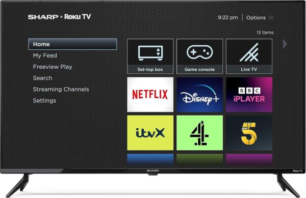 SHARP 40FD6K 40-Inch Full HD Smart Frameless Roku TV™ in Black with Active Motion 200, HDR10 Support, Freeview Play, Pre-Installed Apps, 3x HDMI & 1x USB - Image 3